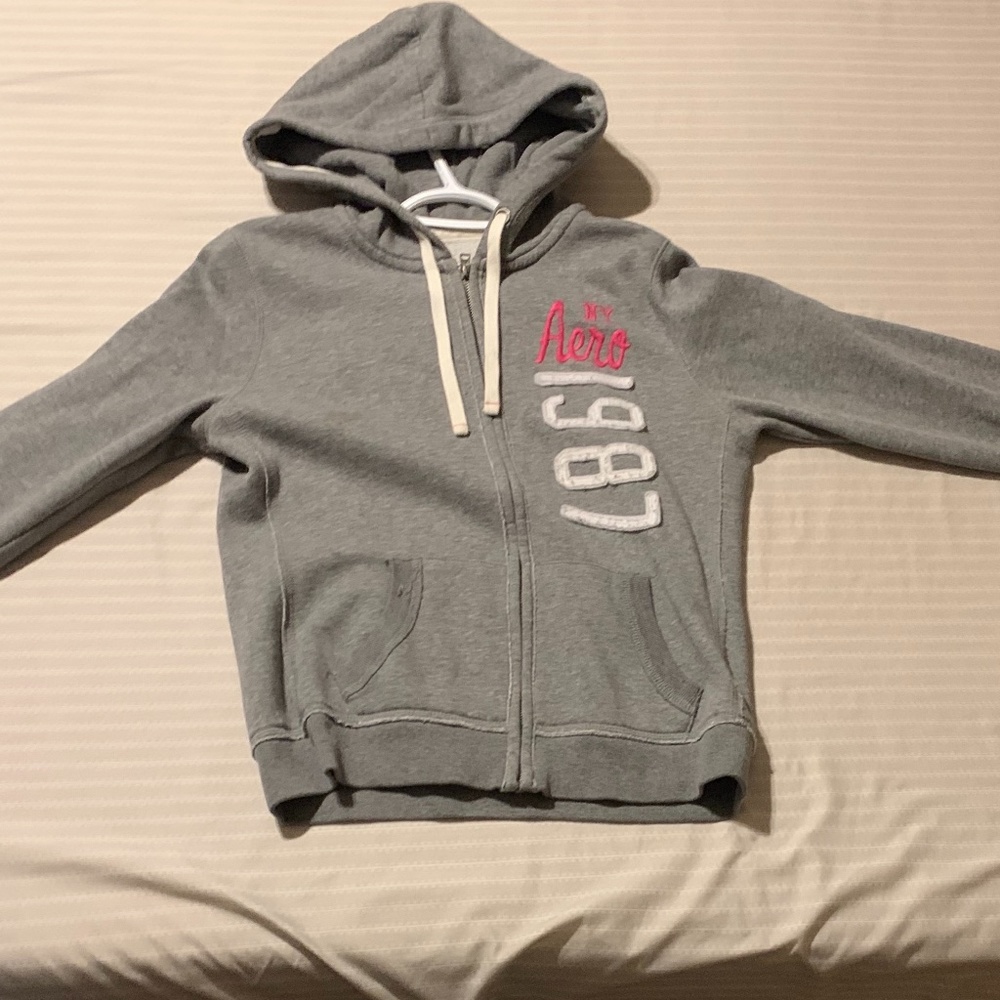 Super Warm Grey Aero Postale zip up sweater